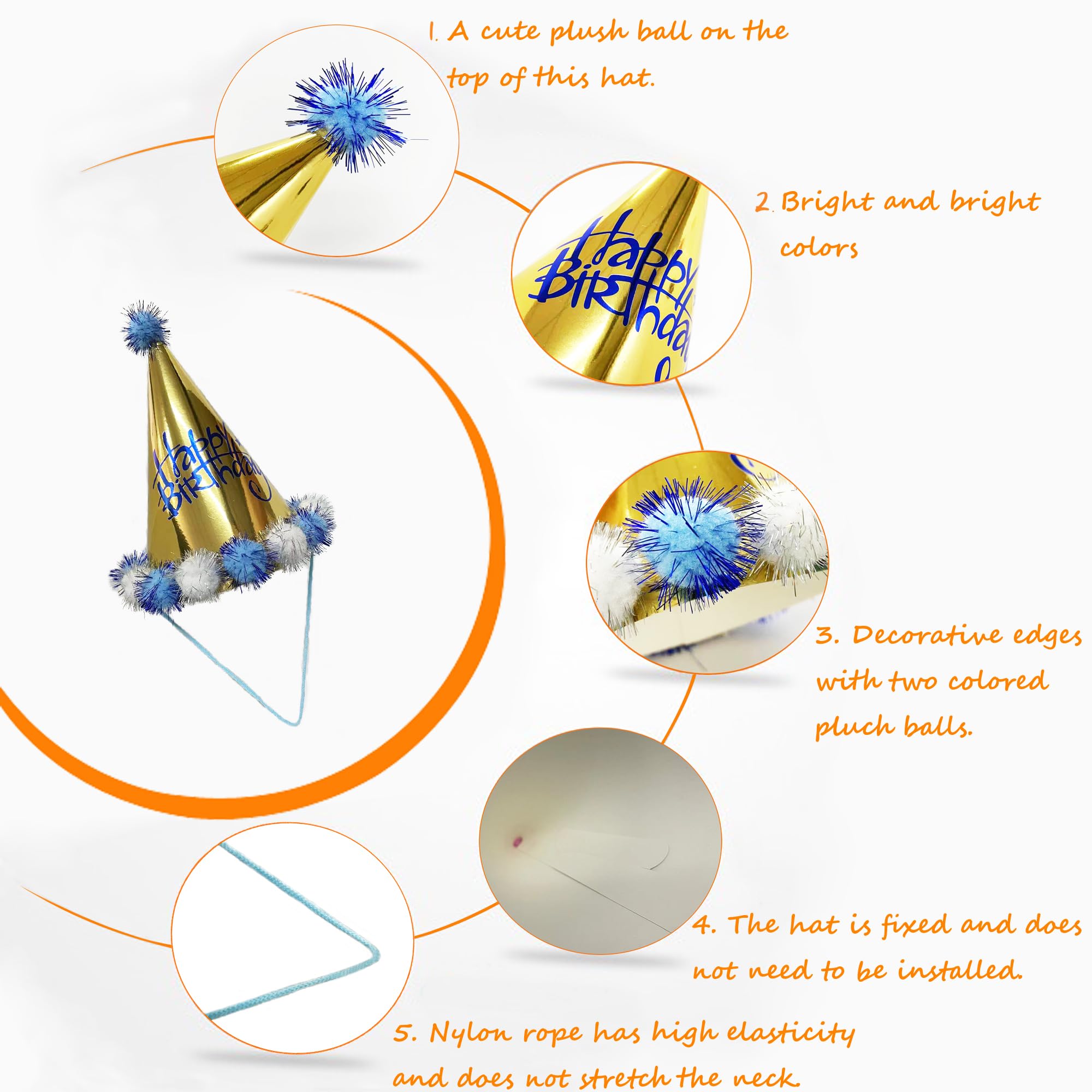 TSJ 10 PCS Happy Birthday Hats Cone Party Hats Birthday Party Hats for Kids Adults - Image 5