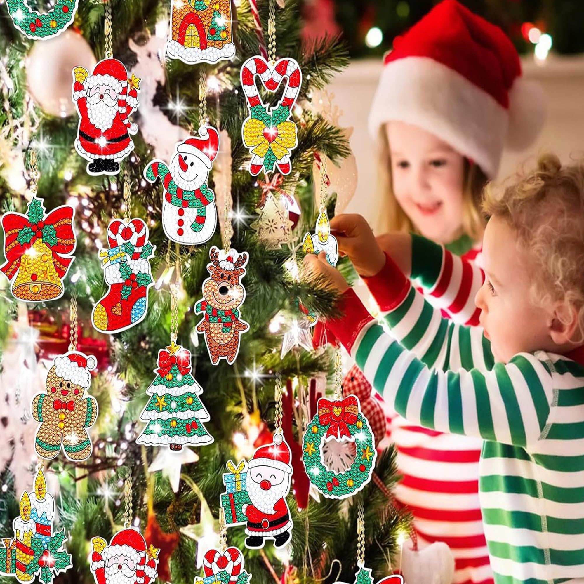 TSJ 12 PCS Christmas Diamond Painting Keychains DIY Diamond Art Ornaments Christmas Hanging Diamond Painting Kits - Image 6