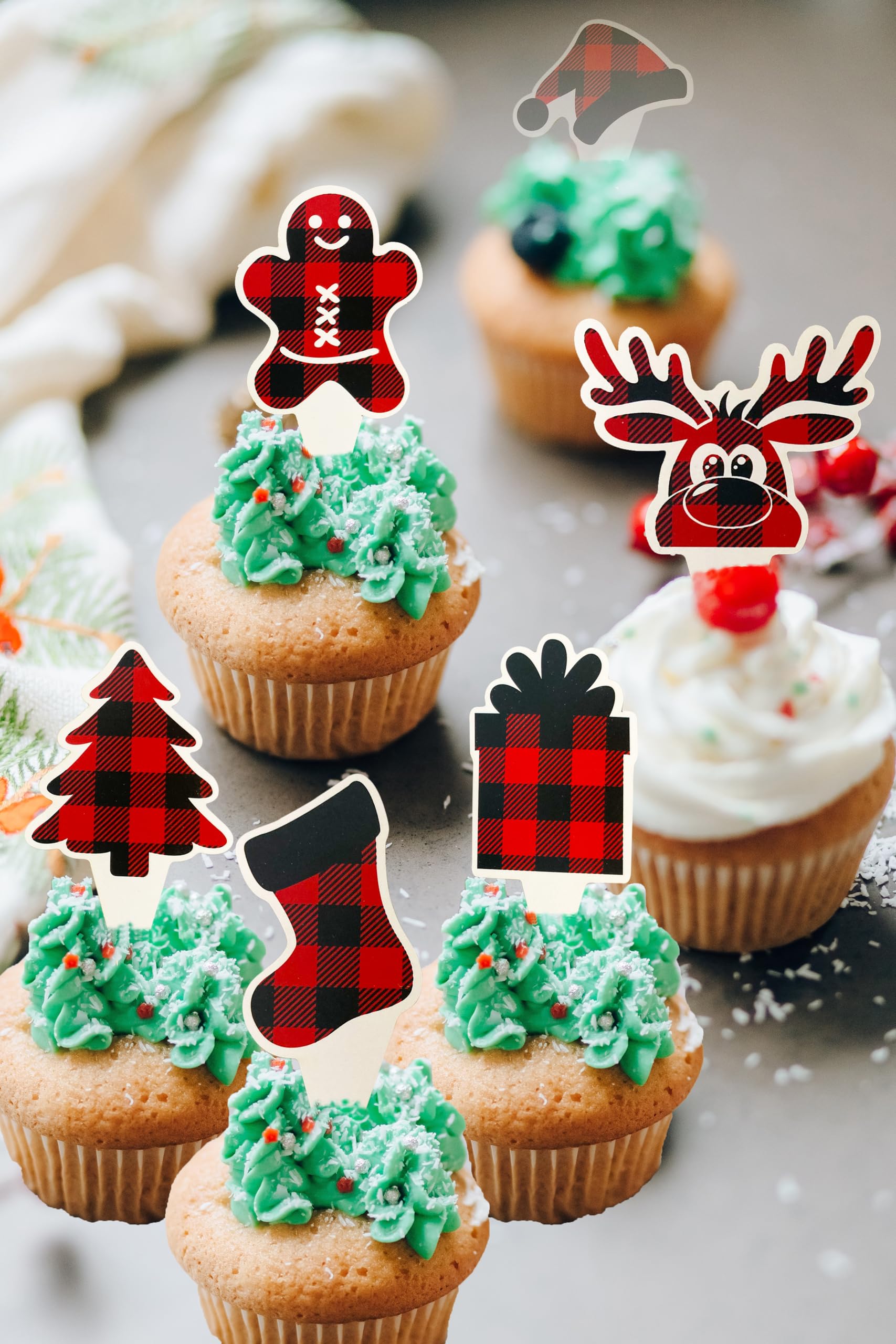 TSJ 24 PCS Christmas Cupcake Toppers Cake Decorations Xmas Cupcake Picks Christmas Party Decorations - Image 3