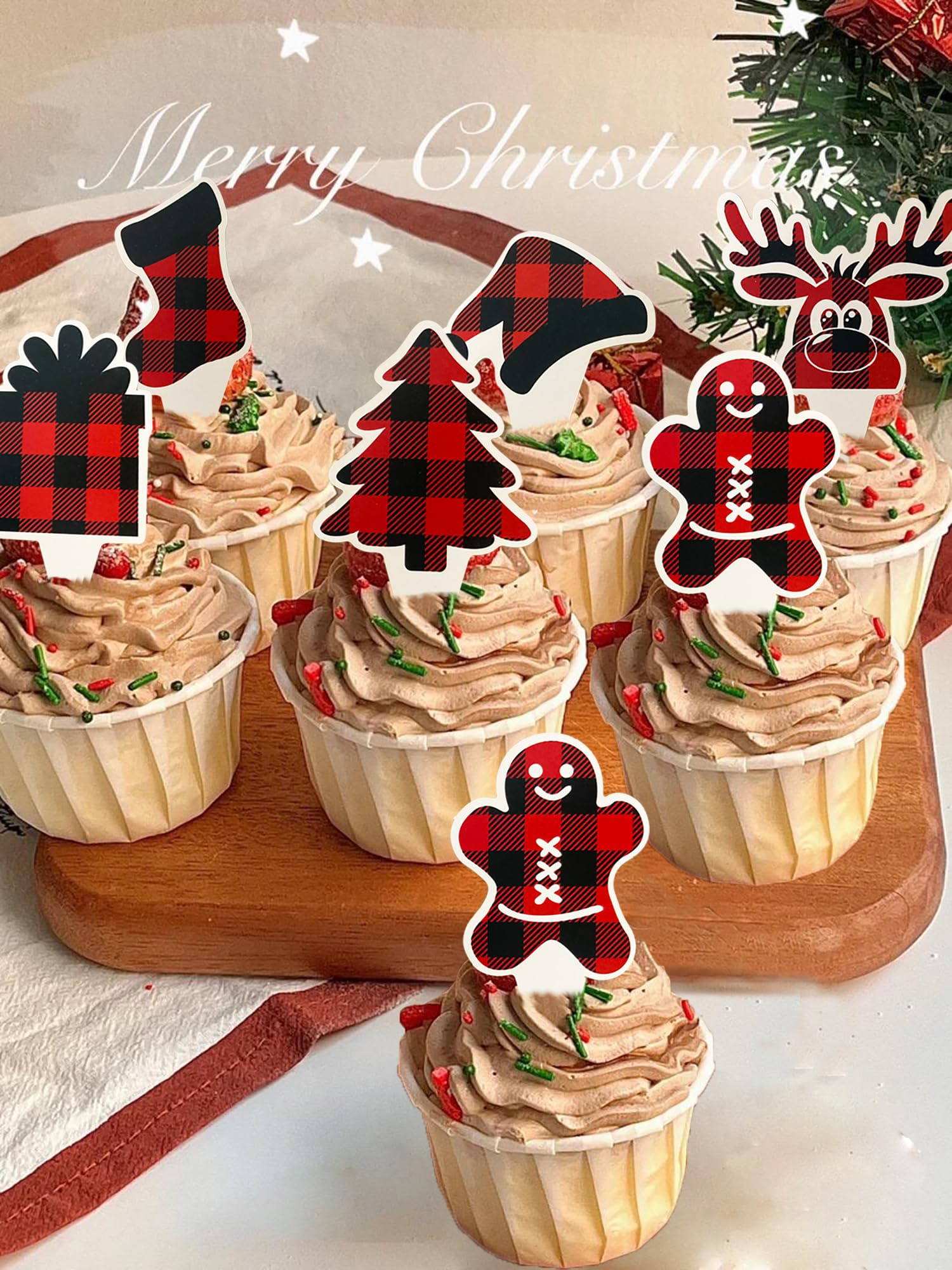 TSJ 24 PCS Christmas Cupcake Toppers Cake Decorations Xmas Cupcake Picks Christmas Party Decorations - Image 4