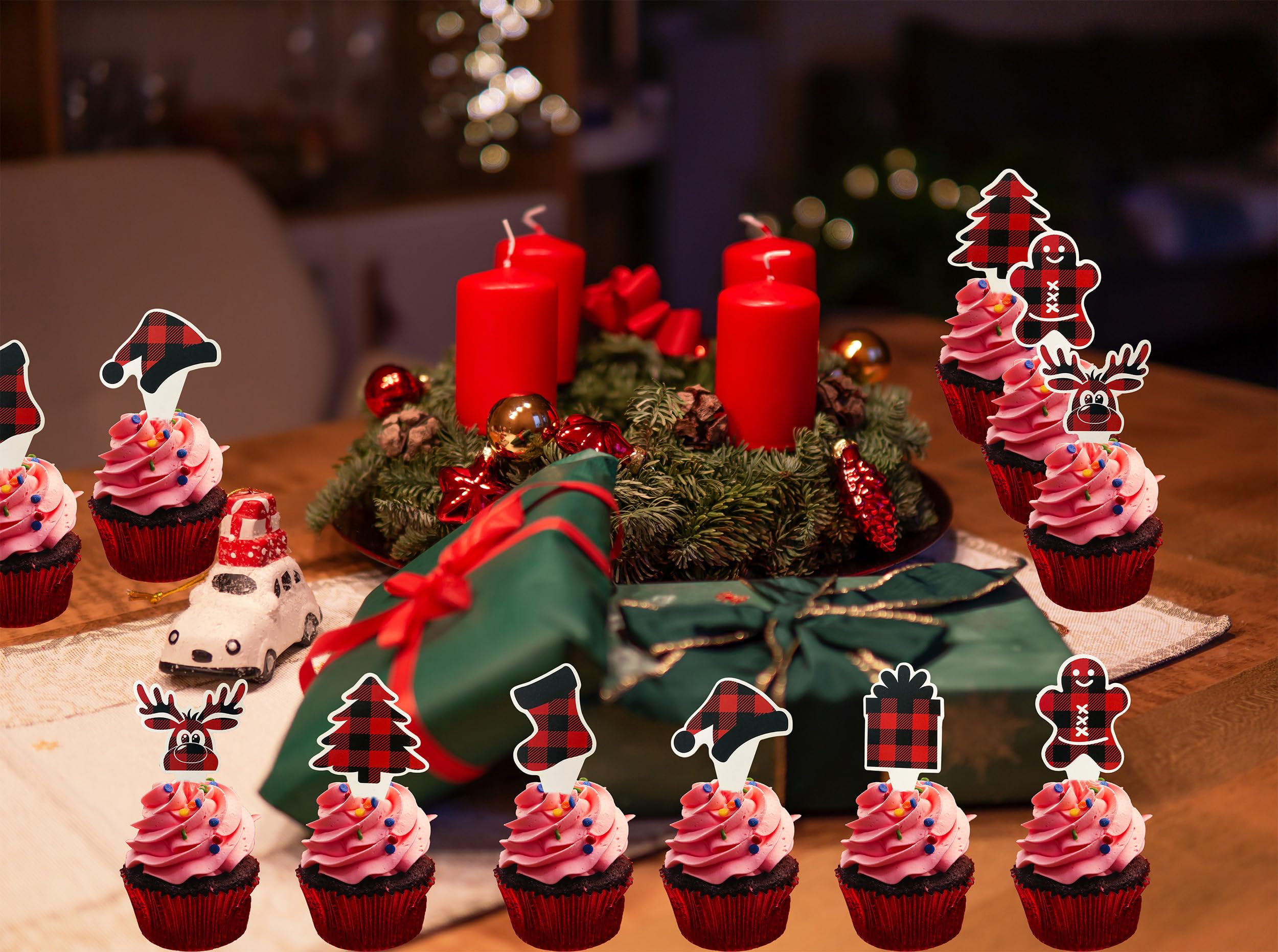 TSJ 24 PCS Christmas Cupcake Toppers Cake Decorations Xmas Cupcake Picks Christmas Party Decorations - Image 5