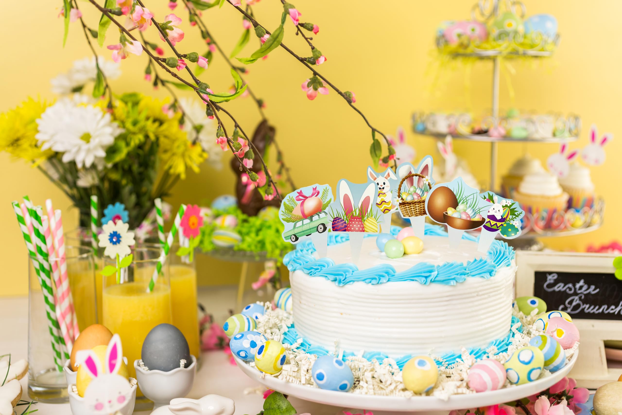 TSJ 24 PCS Easter Cupcake Toppers Bunny Ear Eggs Cupcake Decorations Rabbit Cake Toppers Cake Decor for Easter Theme Baby Shower Party Supplies - Image 3