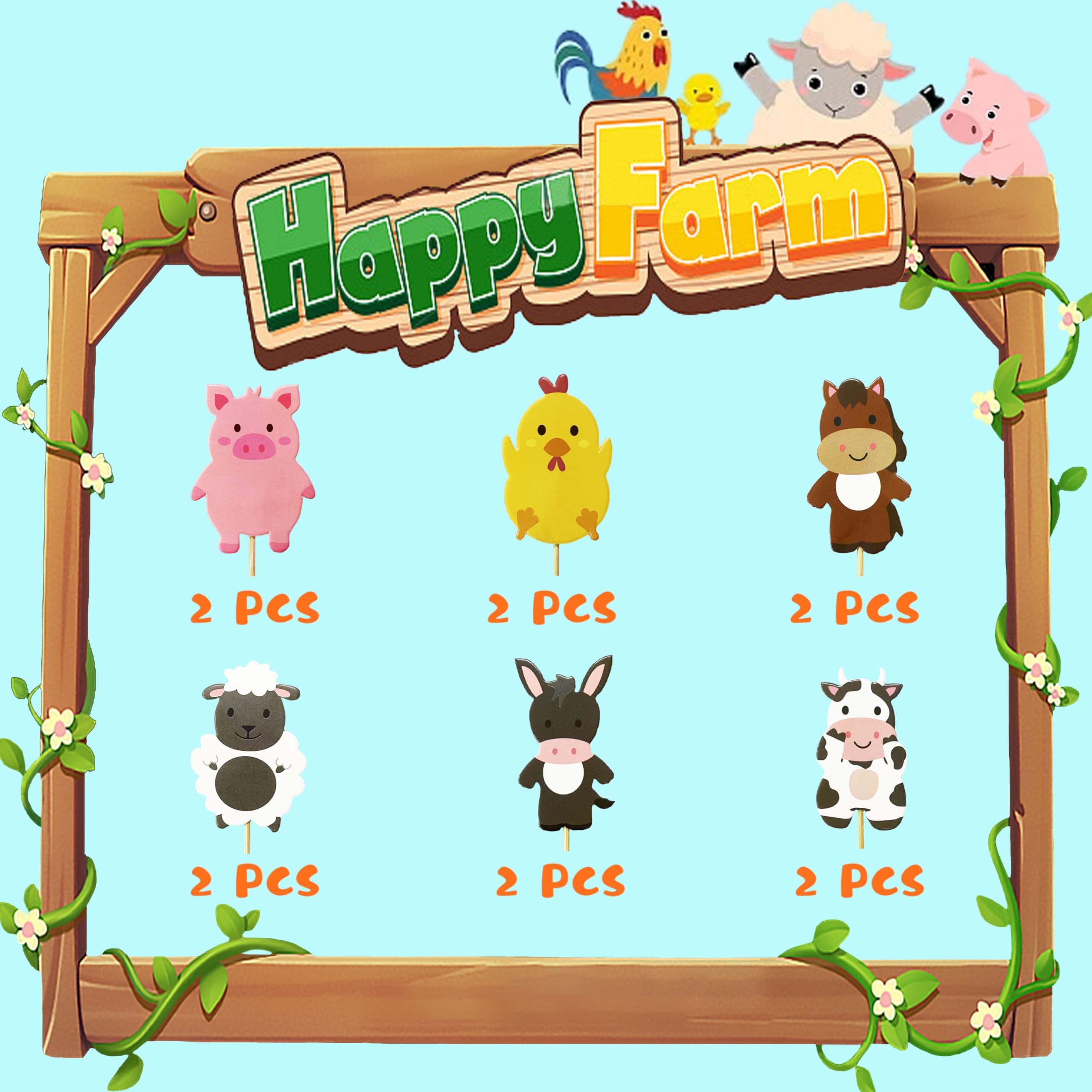 TSJ 24PCS Animal Themed Costume Hats Birthday Party Headband, Farm Cupcake Toppers for Farm Themed Party Favors - Image 4
