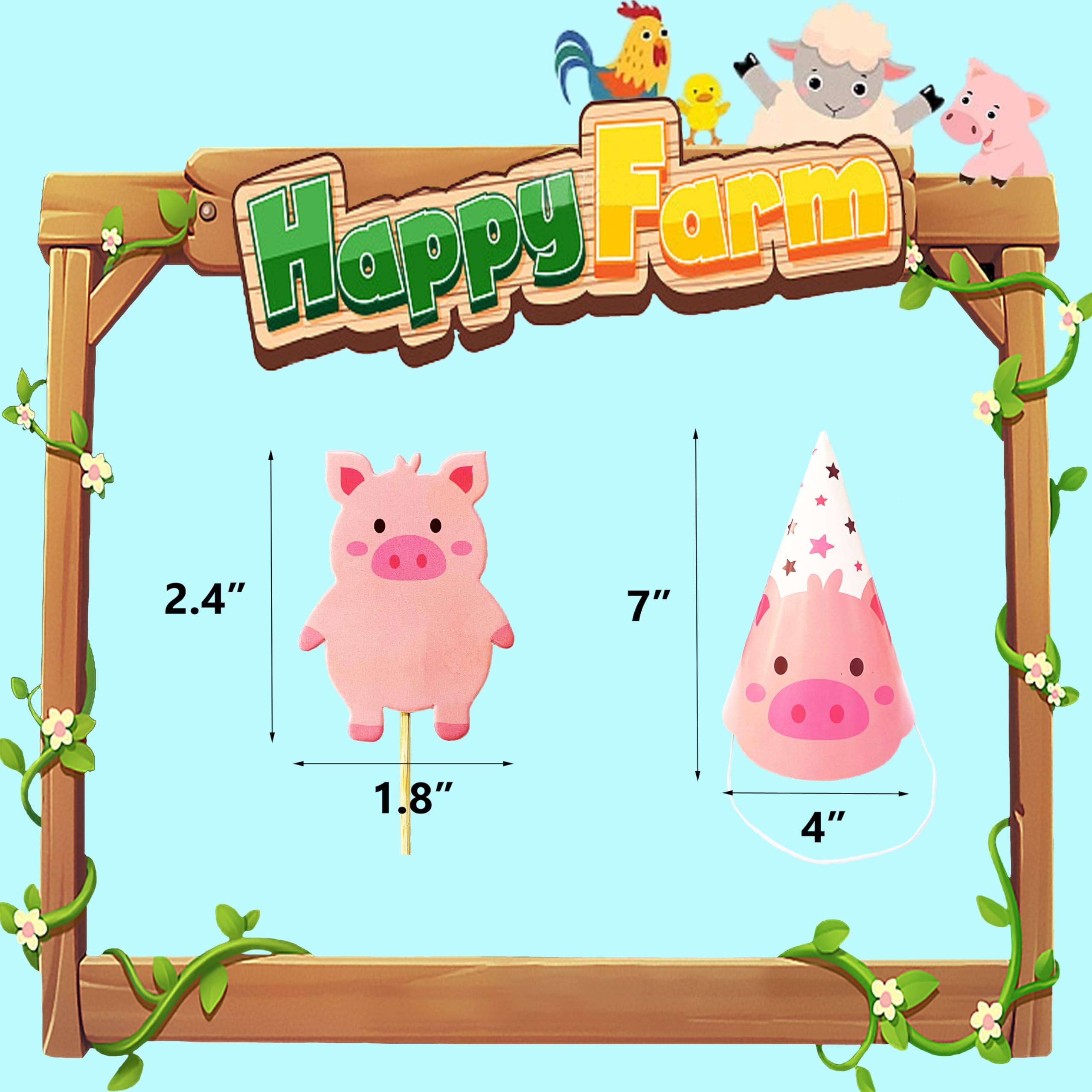 TSJ 24PCS Animal Themed Costume Hats Birthday Party Headband, Farm Cupcake Toppers for Farm Themed Party Favors - Image 5
