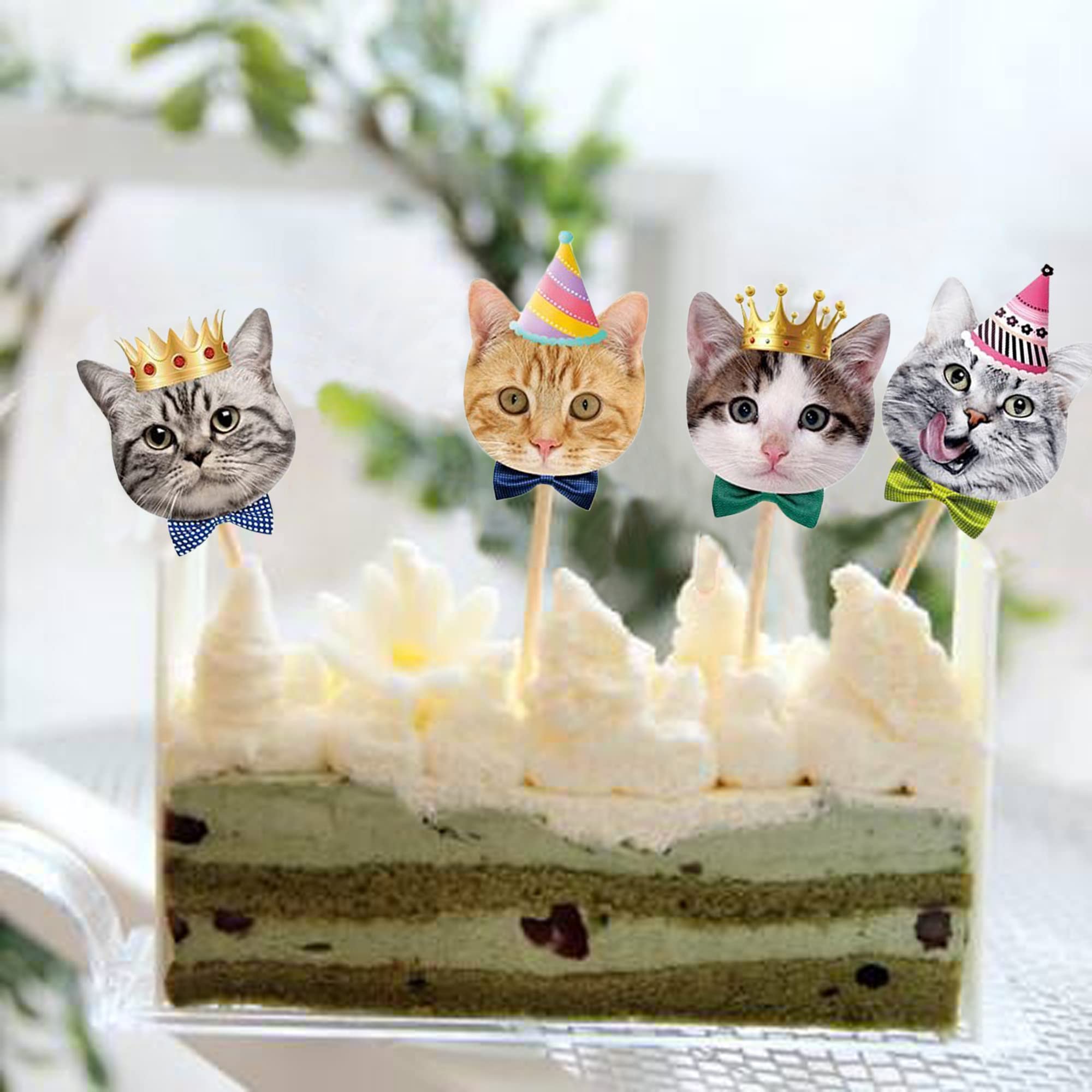 TSJ 24PCS Cat Cupcake Toppers, Cats Face Cake Toppers, Kitten Pet Theme Decorations Stick Toothpicks Supplies for Party Baby Shower - Image 5