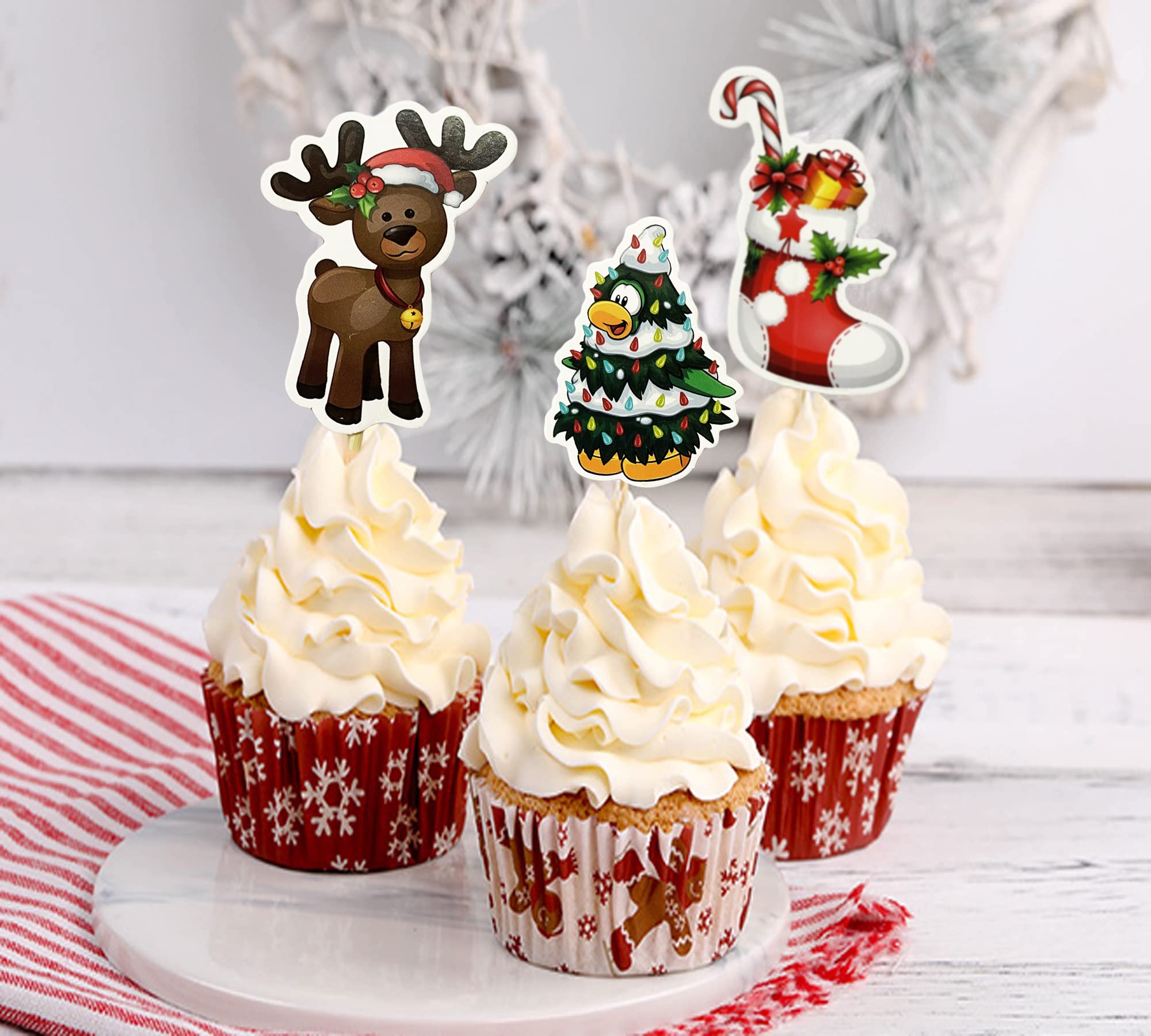 TSJ 24PCS Christmas Cupcake Toppers Picks Cake Dessert Decorations Stick Toothpicks Xmas Party Supplies - Image 4