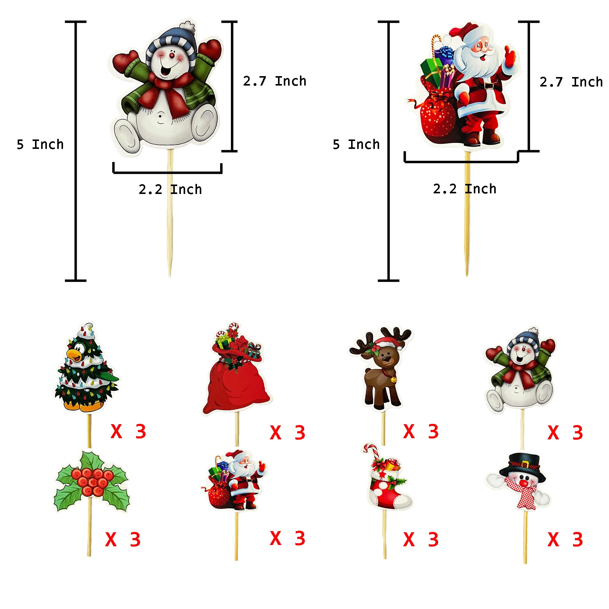 TSJ 24PCS Christmas Cupcake Toppers Picks Cake Dessert Decorations Stick Toothpicks Xmas Party Supplies - Image 5