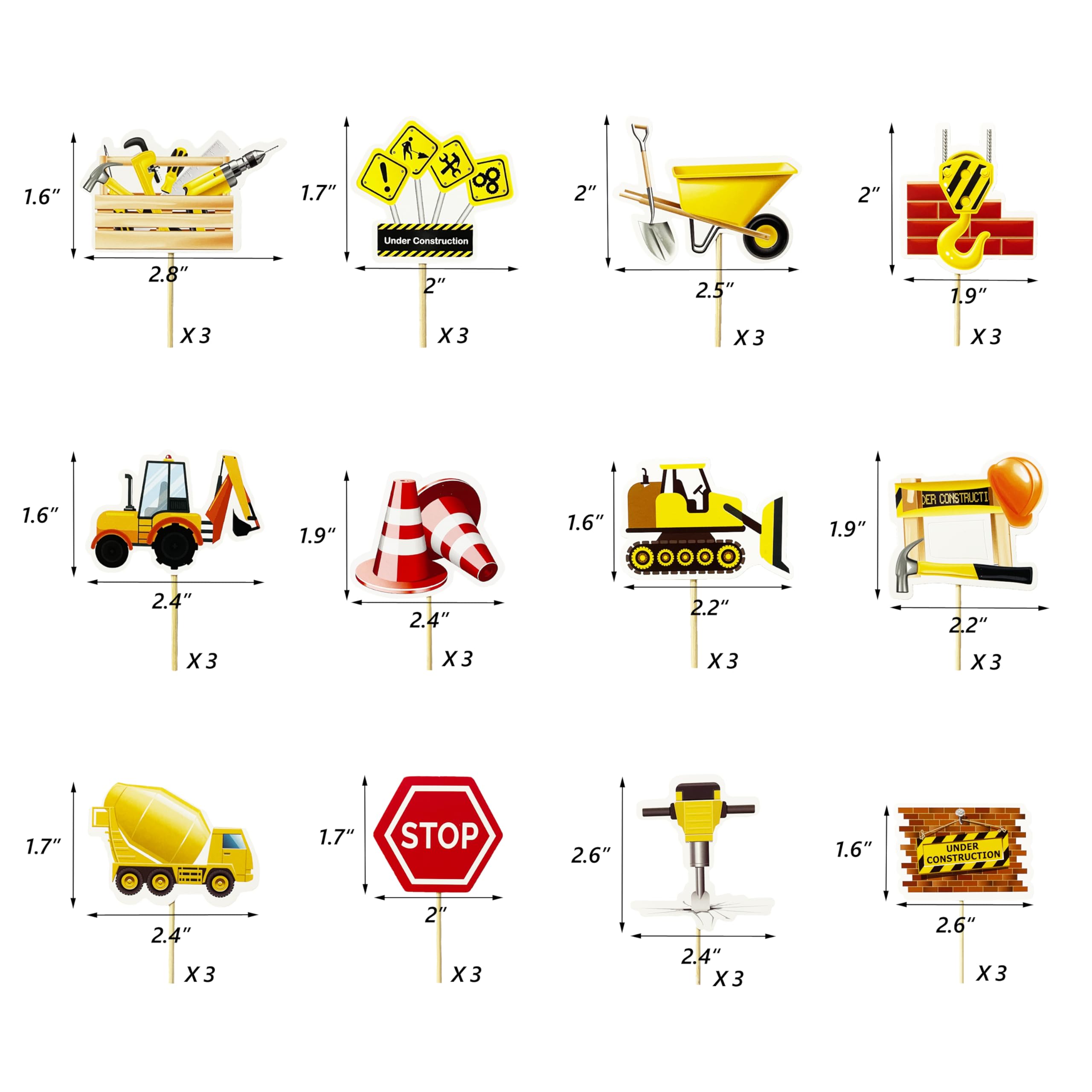 TSJ 36 PCS Construction Cupcake Toppers Stop Sign Dump Truck Excavator Tractor Cake Topper Construction Party Decorations for Birthday Party, Baby Shower - Image 4