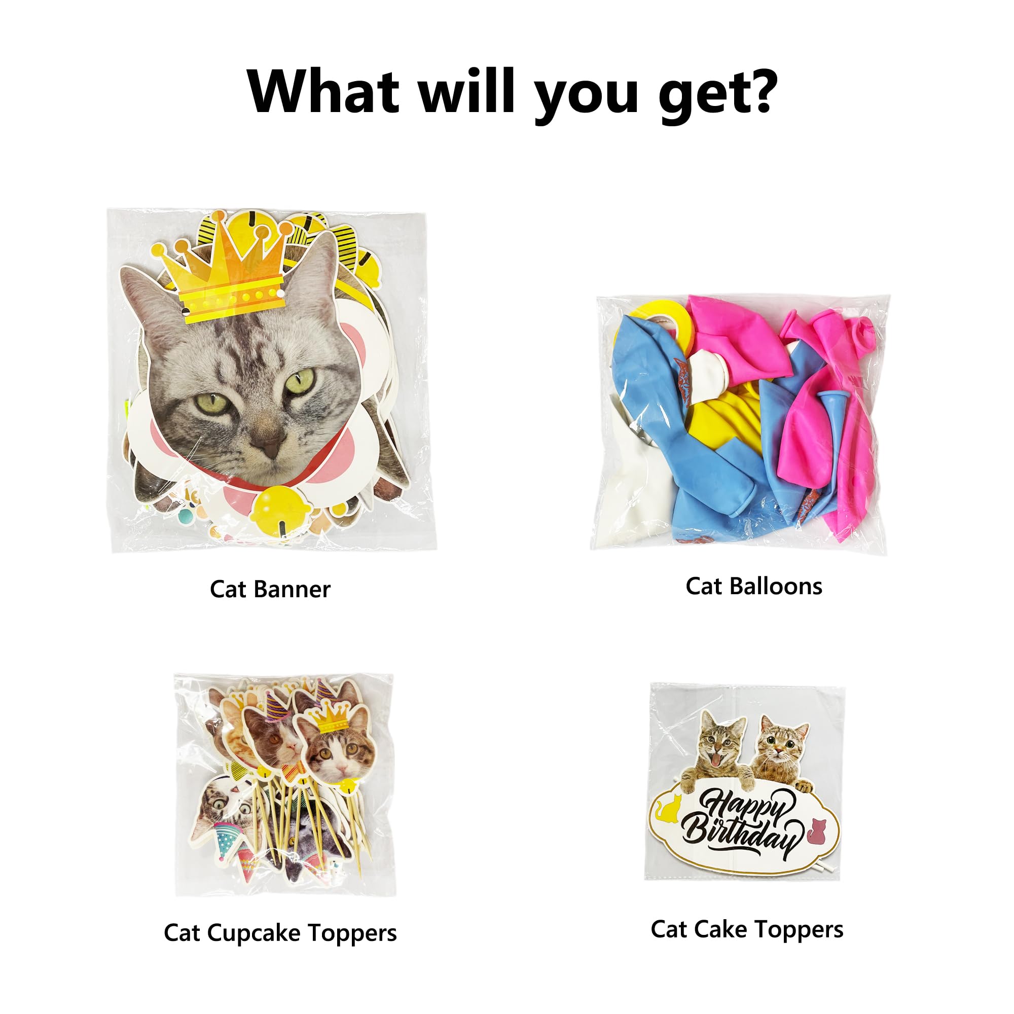 TSJ 42 PCS Cat Birthday Party Decorations Cat Theme Party Supplies Kitten Party Favors Include Cat Cupcake Toppers Happy Birthday Banner Cat Balloons - Image 3