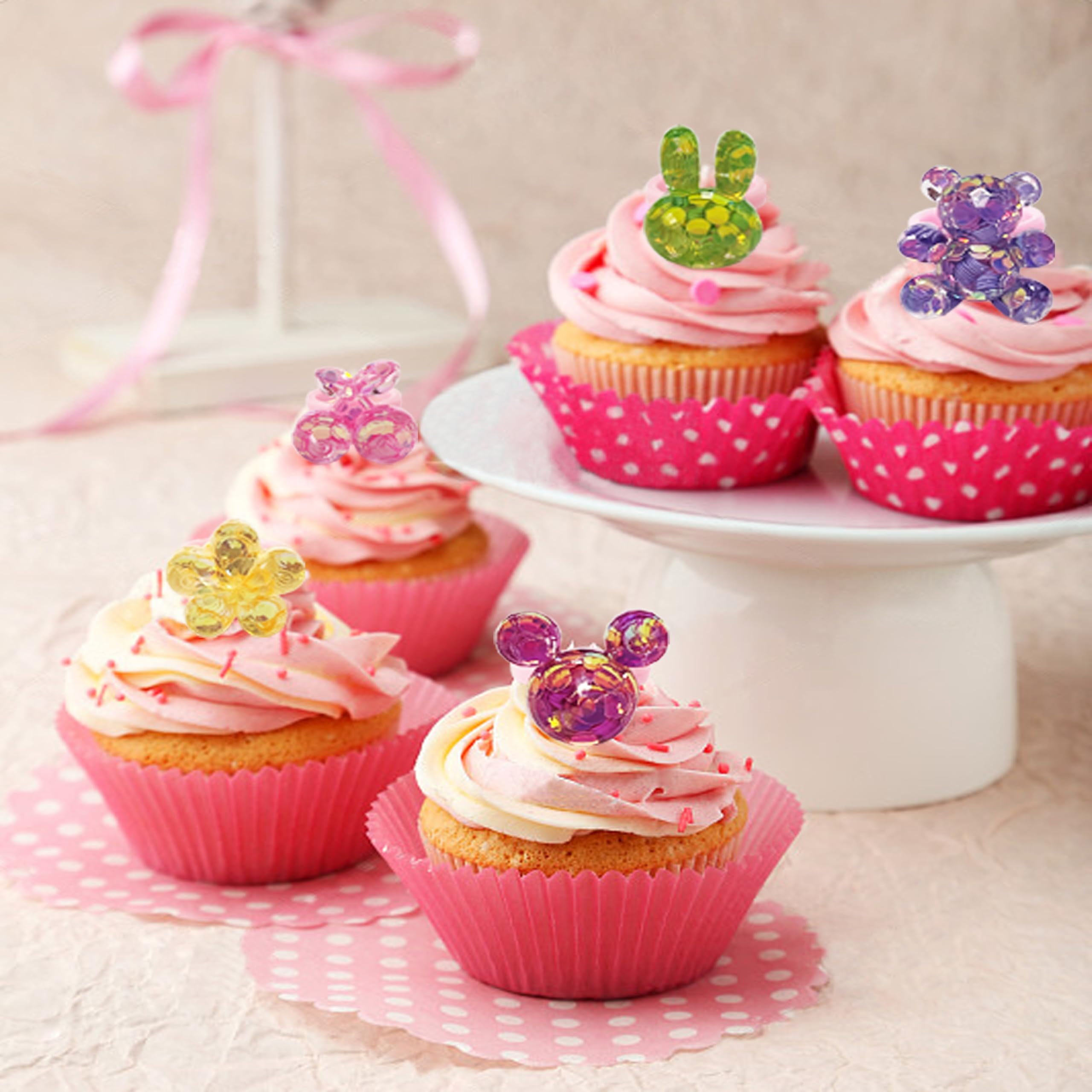 TSJ 50PCS Cupcake Topper Rings 3D Cake Decoration Toppers Plastic Colorful Rings Princess Dress Up Accessories for Party Favors - Image 3