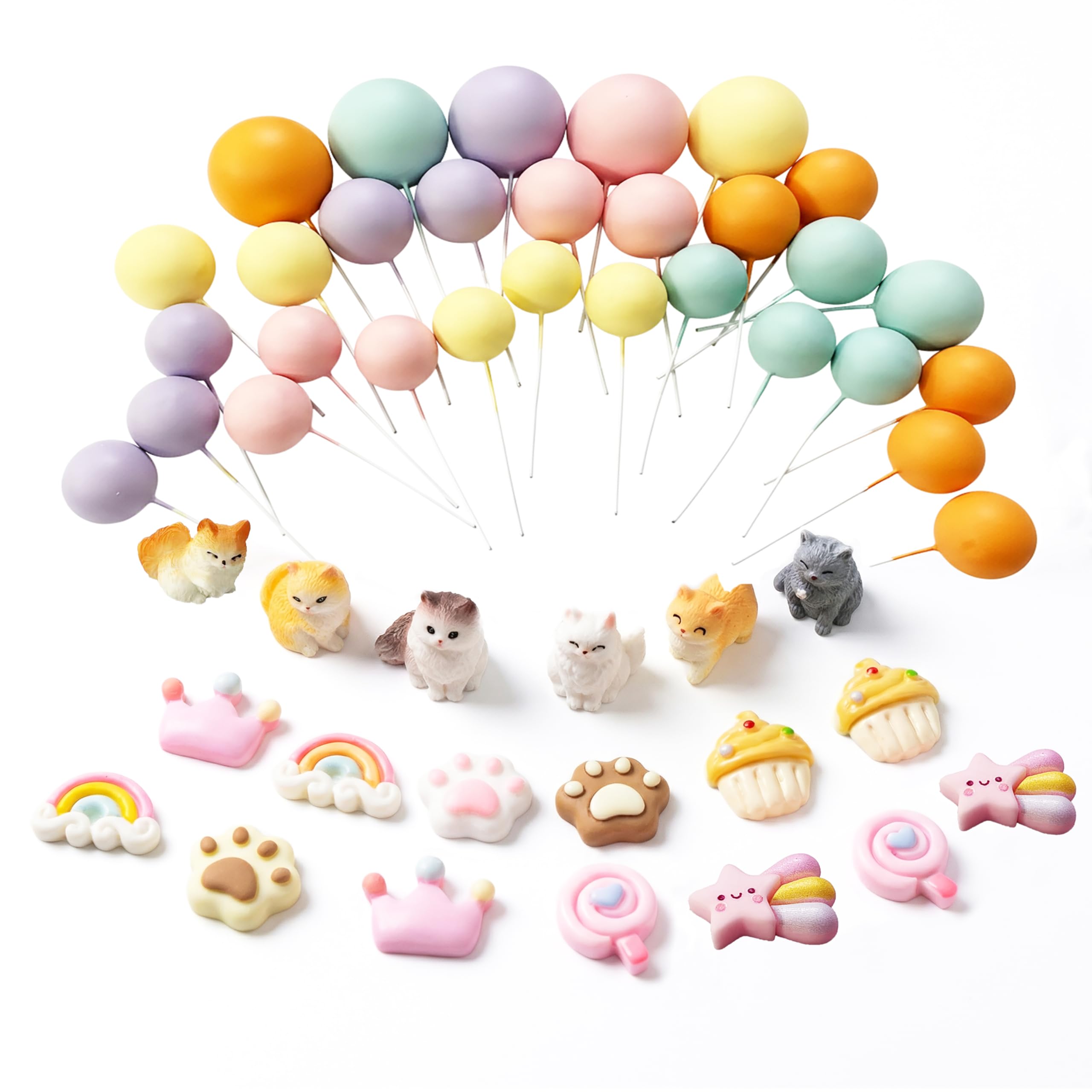 TSJ Cat Cake Toppers Kitten Figurines Colorful Ball Cake Toppers Cute Cake Decorations for Birthday, Baby Shower, Pet Themed Party Favors - Image 3