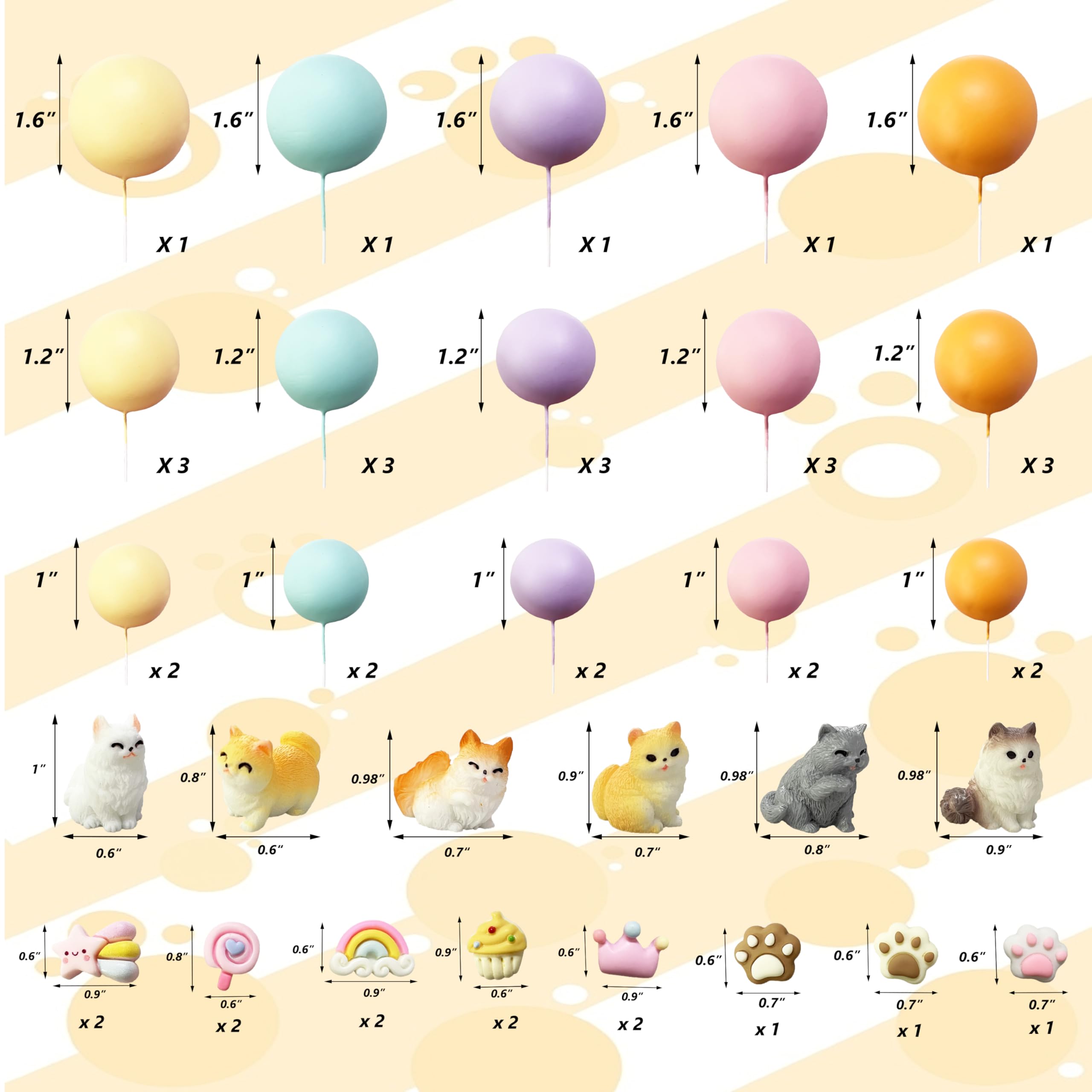 TSJ Cat Cake Toppers Kitten Figurines Colorful Ball Cake Toppers Cute Cake Decorations for Birthday, Baby Shower, Pet Themed Party Favors - Image 4