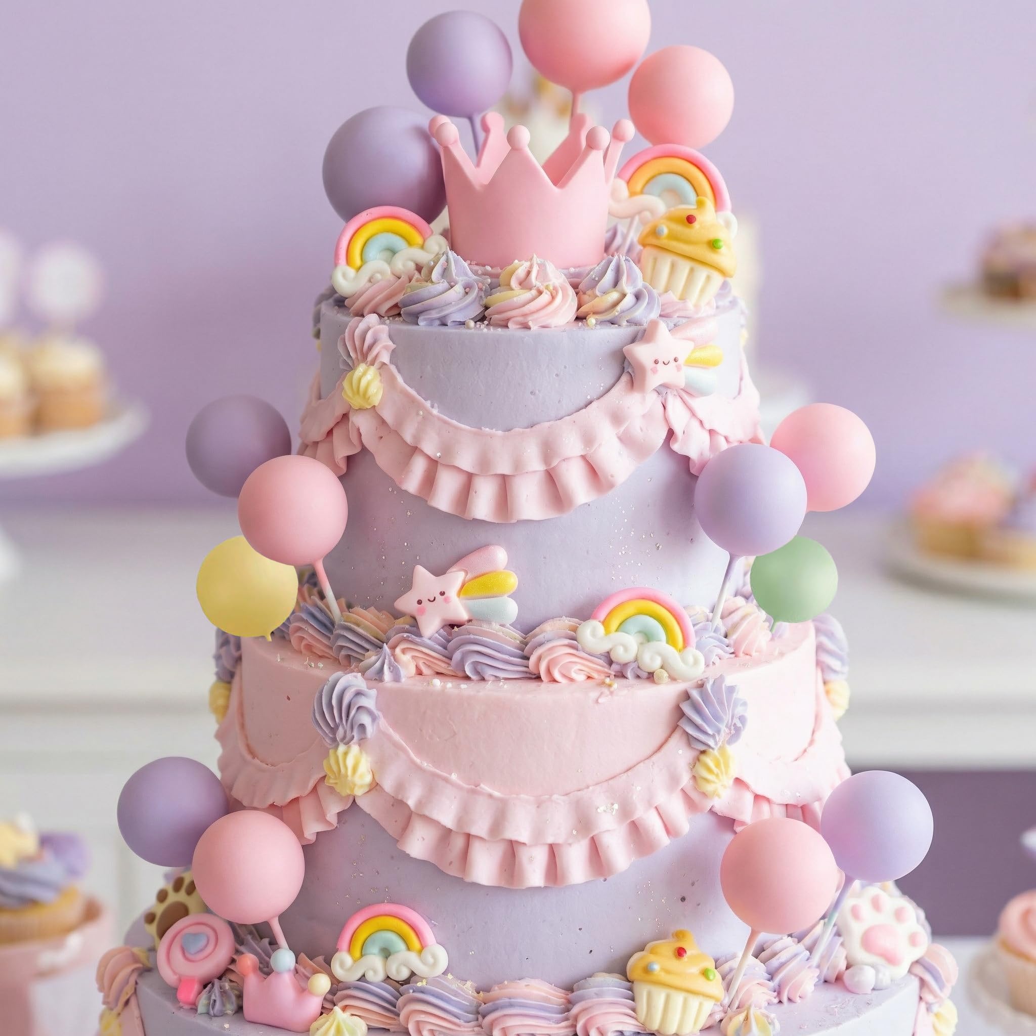 TSJ Cat Cake Toppers Kitten Figurines Colorful Ball Cake Toppers Cute Cake Decorations for Birthday, Baby Shower, Pet Themed Party Favors - Image 7