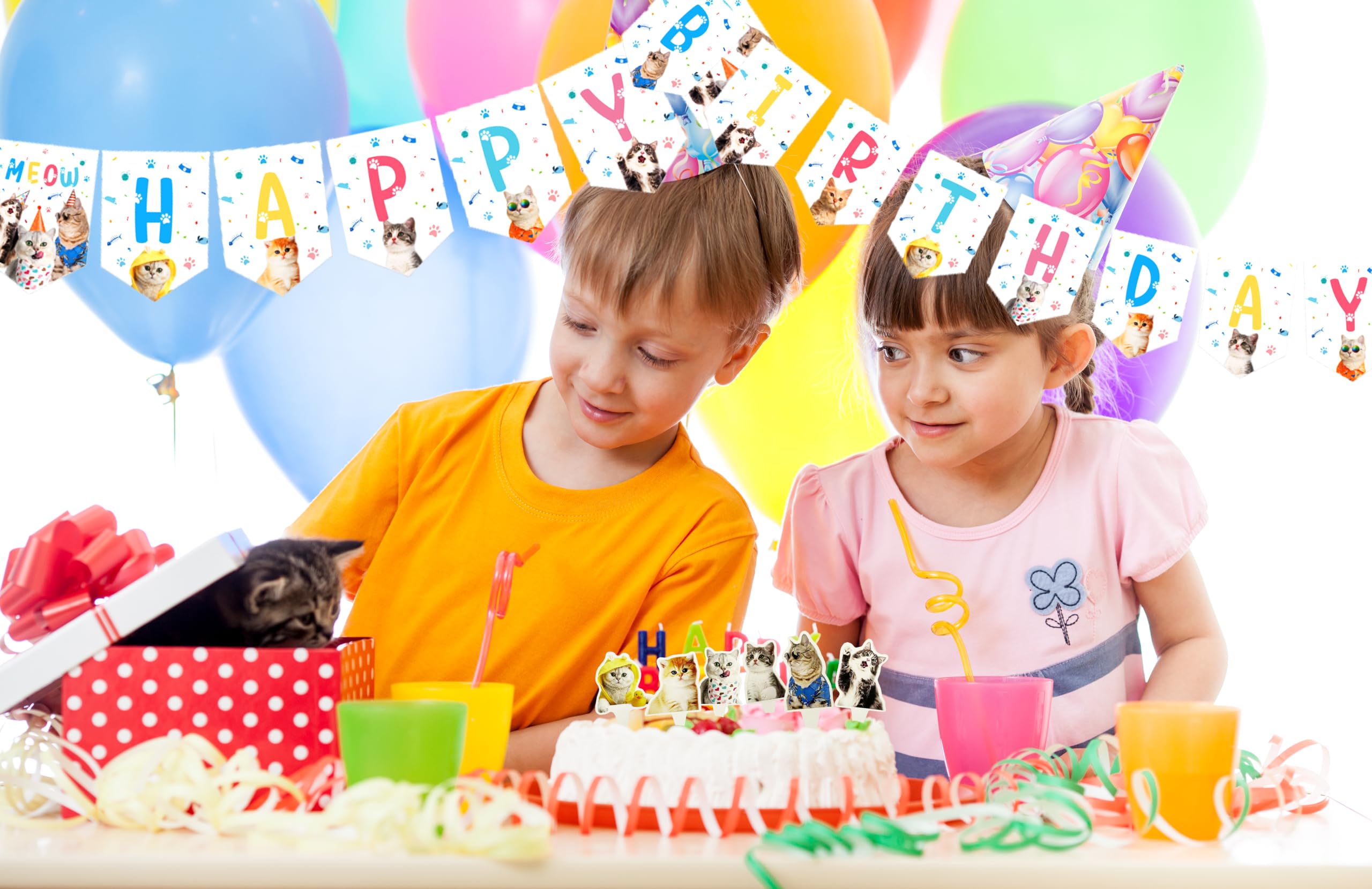 TSJ Cat Happy Birthday Banner Kitty Party Garland for Cat Theme Party Favors - Image 3