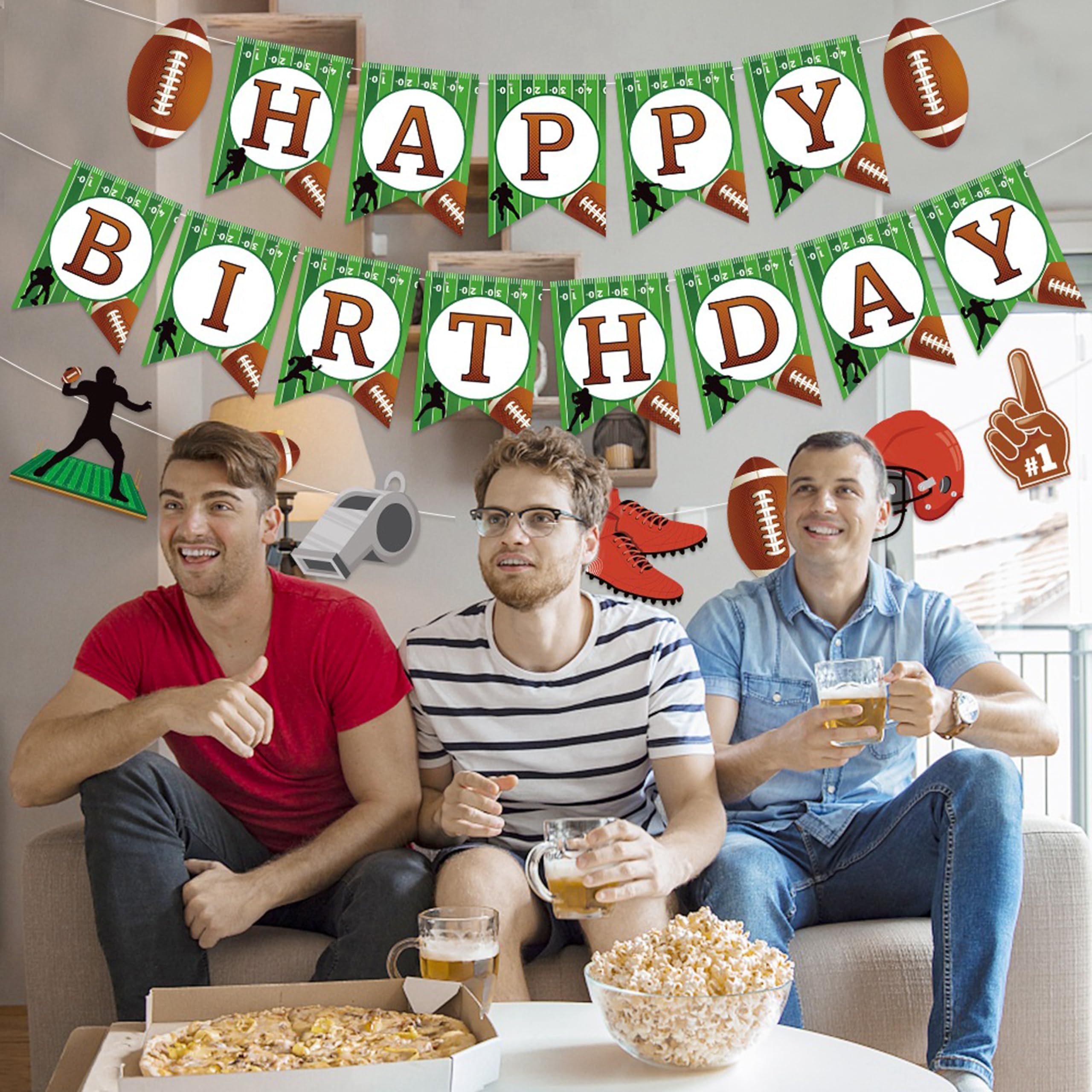TSJ Football Happy Birthday Banner Football Themed Party Banner Sport Themed Garland Birthday Party Decorations - Image 3