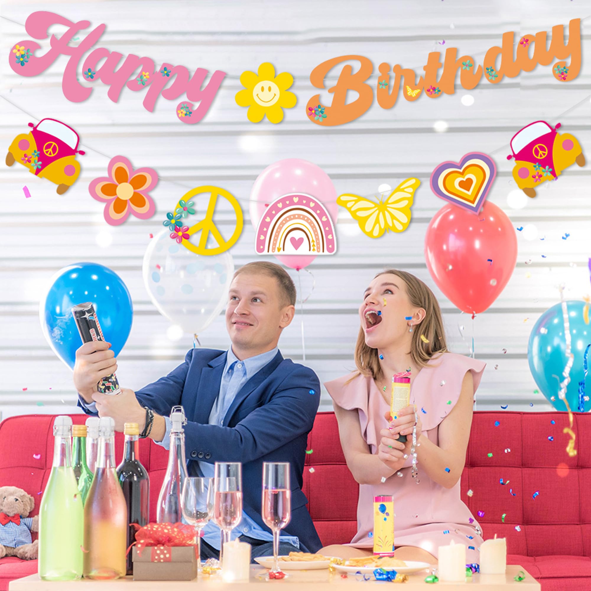 TSJ Groovy Party Banner Happy Birthday Garland Hippie Themed Party Decorations Baby Shower Birthday Party Supplies - Image 3