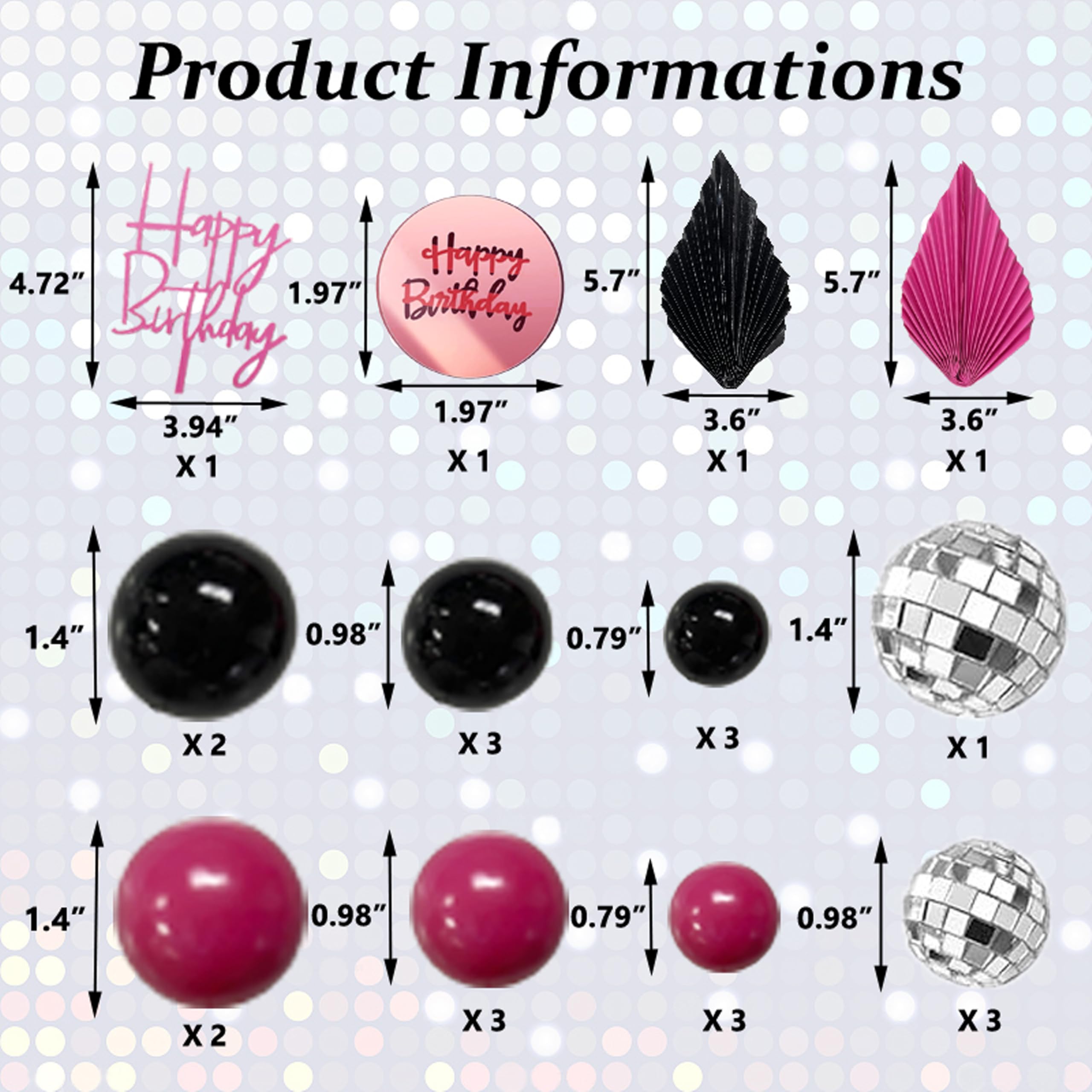 TSJ Hot Pink Disco Ball Cake Toppers Happy Birthday Cake Decorations Cupcake Toppers for Disco Theme Party Favors - Image 4