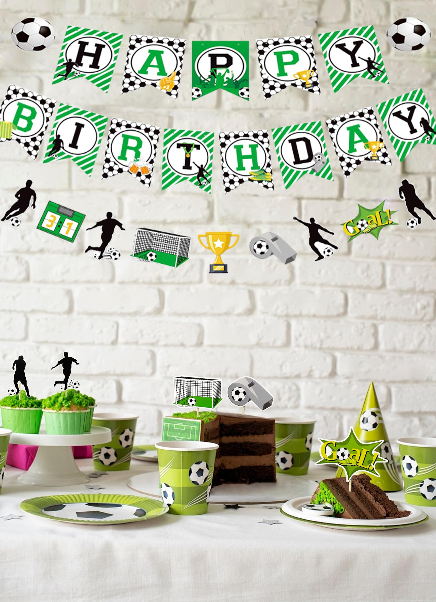 TSJ Soccer Happy Birthday Banner Soccer Hanging Banner Sport Themed Party Decoration - Image 3
