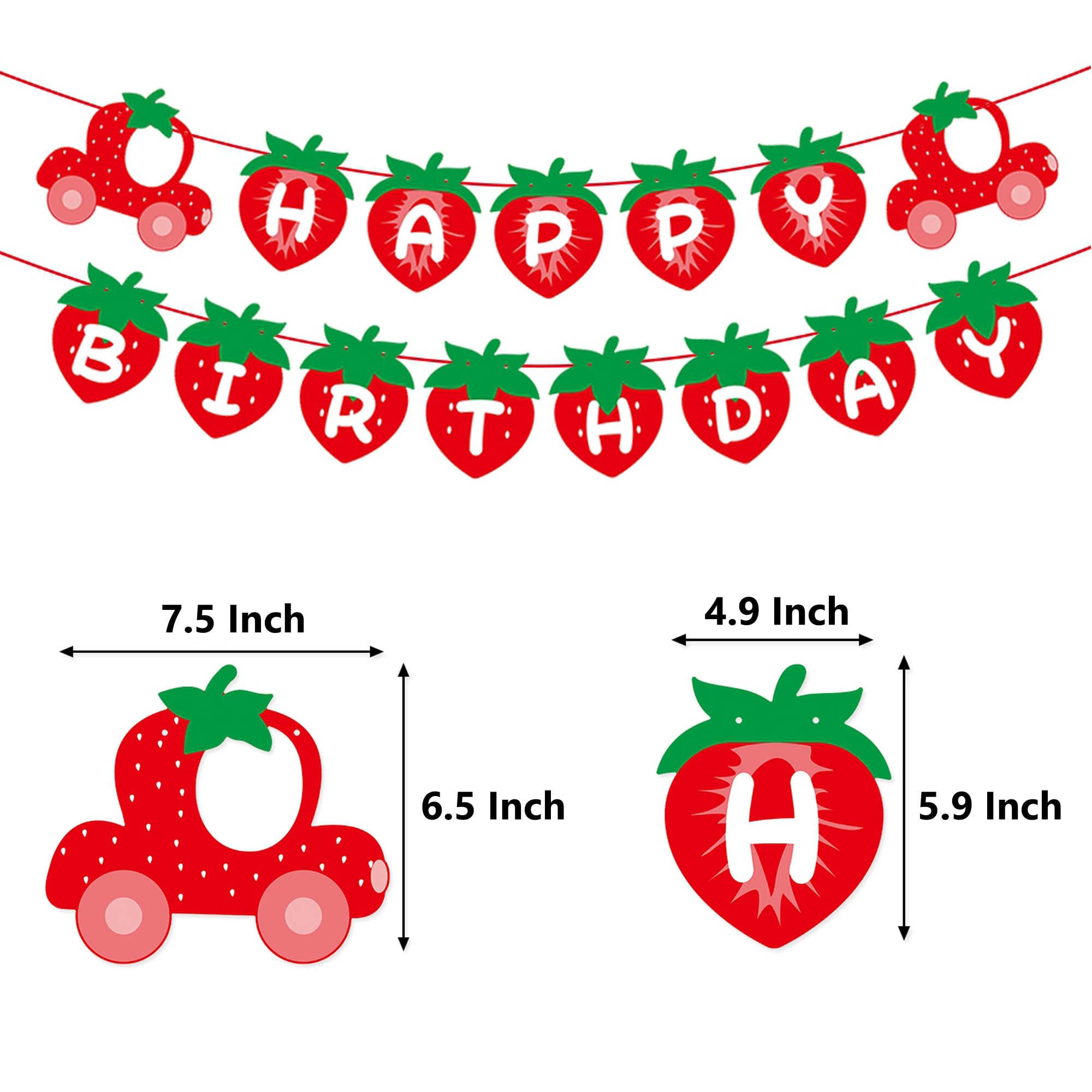 TSJ Strawberry Happy Birthday Banner Baby Shower Bunting Garland Berry Themed Birthday Decorations - Image 4
